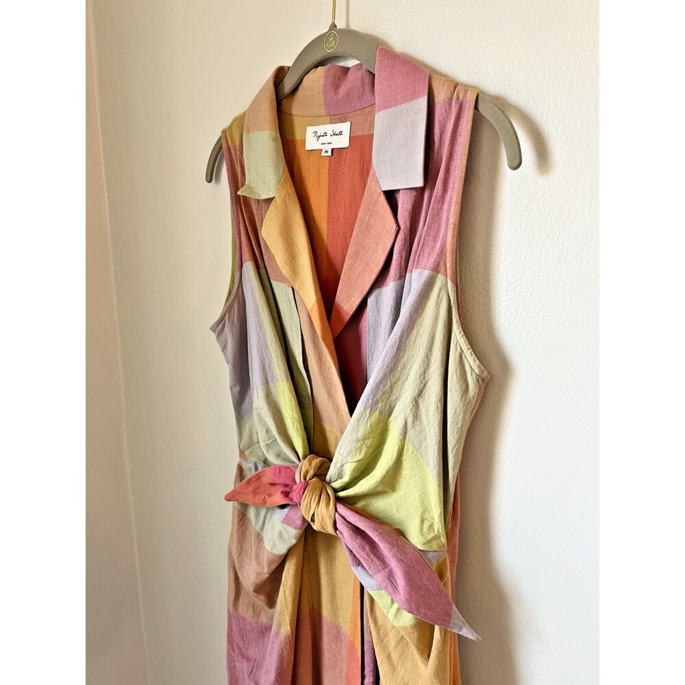 Rujuta Sheth Emily Jupiter Chex Collared Tie Front Dress Madras Cotton M - Picture 3 of 12